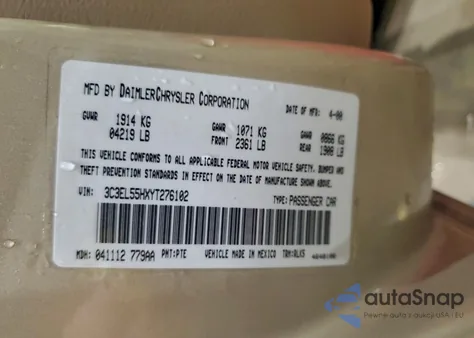 2000 Chrysler Sebring Jxi from USA, damaged, VIN 3C3EL55HXYT276102